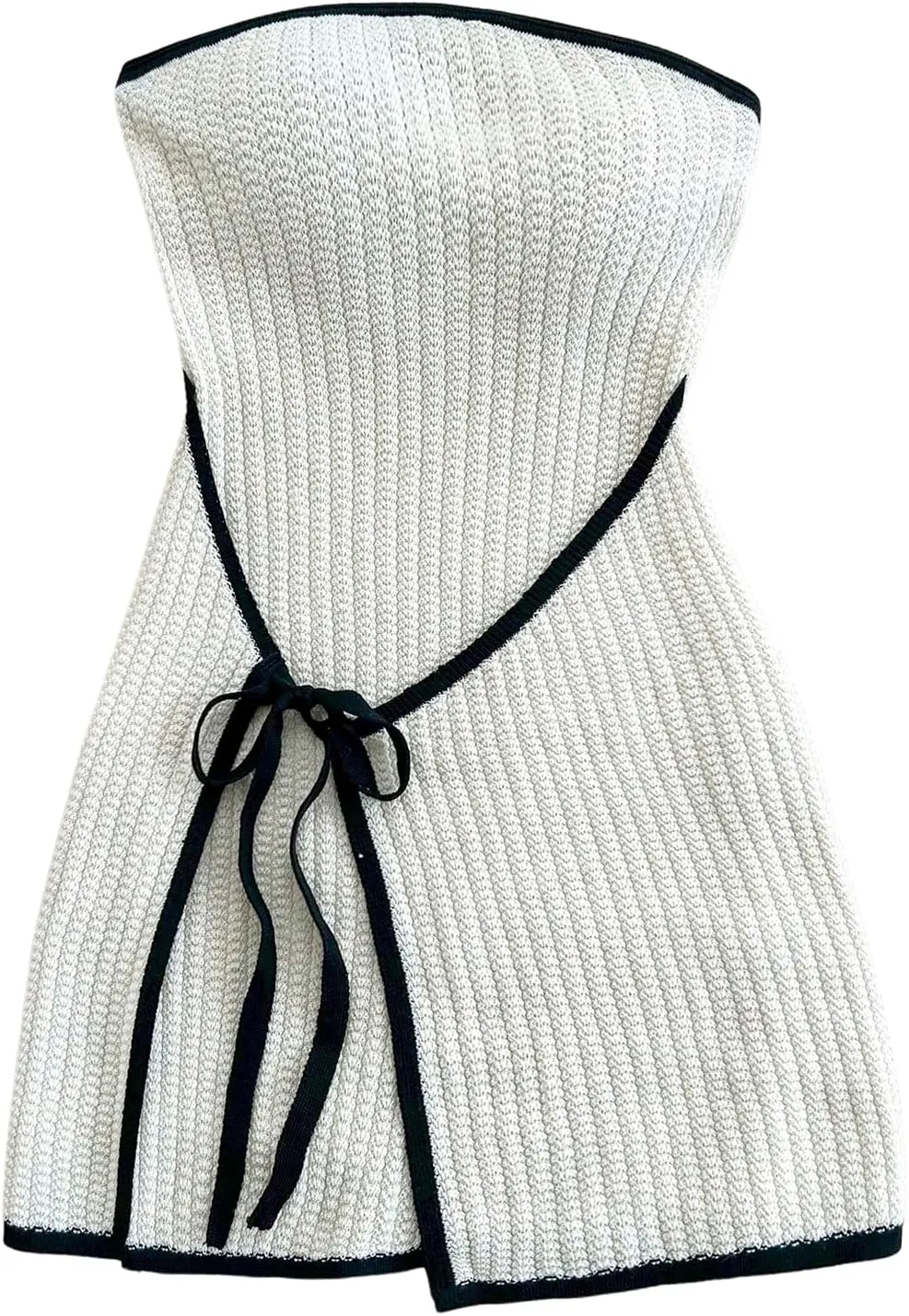 MakeMeChic Women's Knitted Strapless Dress Wrap Tie Front Sleeveless Bodycon Mini Tube Dresses