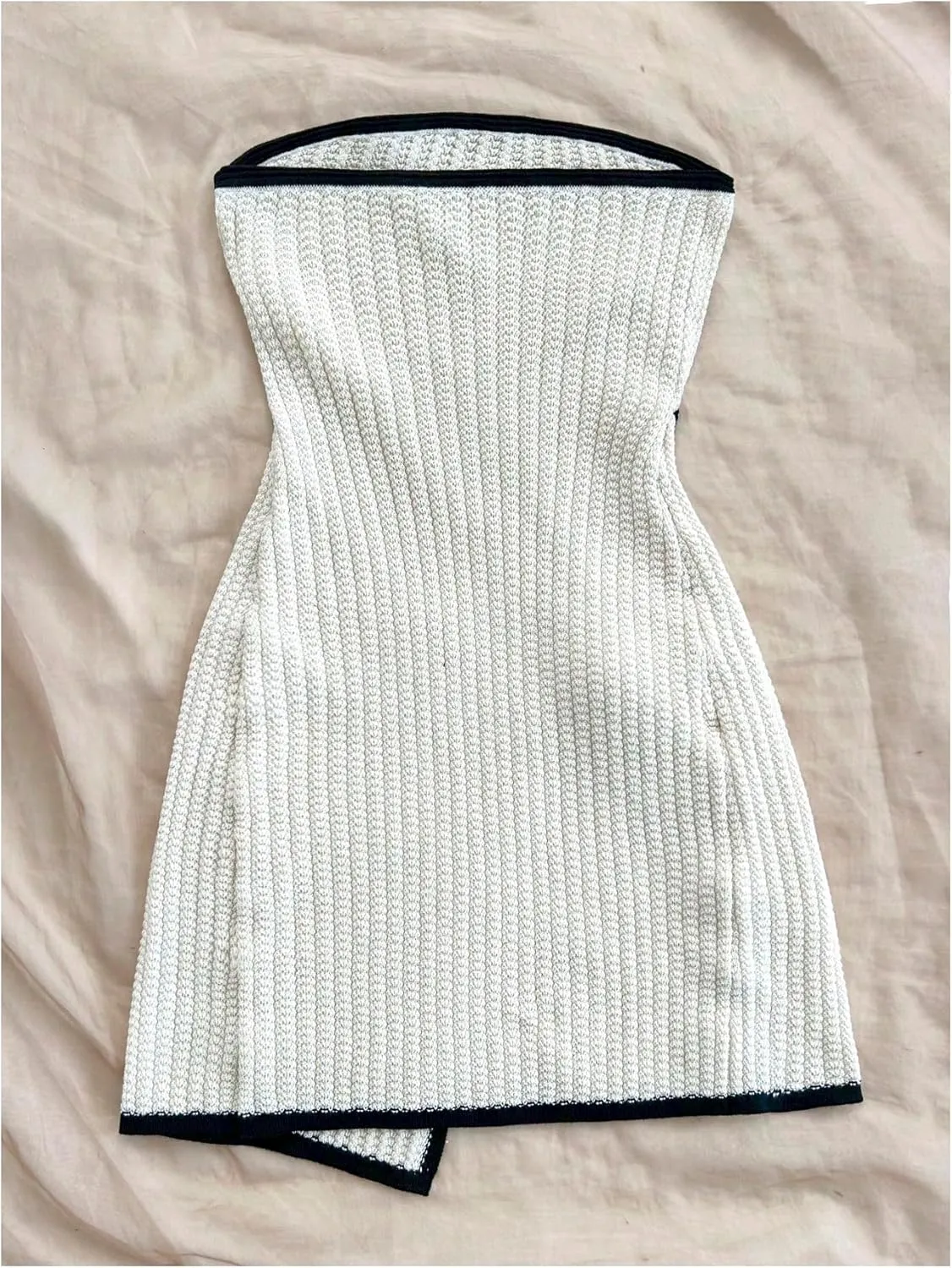 MakeMeChic Women's Knitted Strapless Dress Wrap Tie Front Sleeveless Bodycon Mini Tube Dresses
