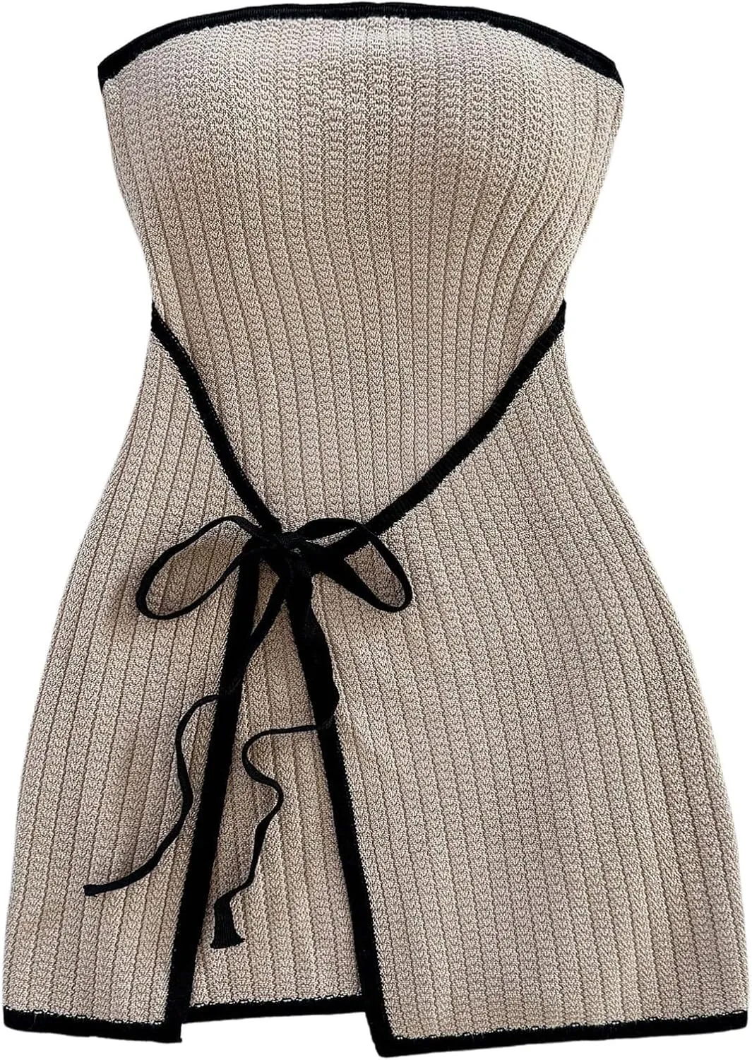 MakeMeChic Women's Knitted Strapless Dress Wrap Tie Front Sleeveless Bodycon Mini Tube Dresses