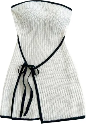 MakeMeChic Women's Knitted Strapless Dress Wrap Tie Front Sleeveless Bodycon Mini Tube Dresses