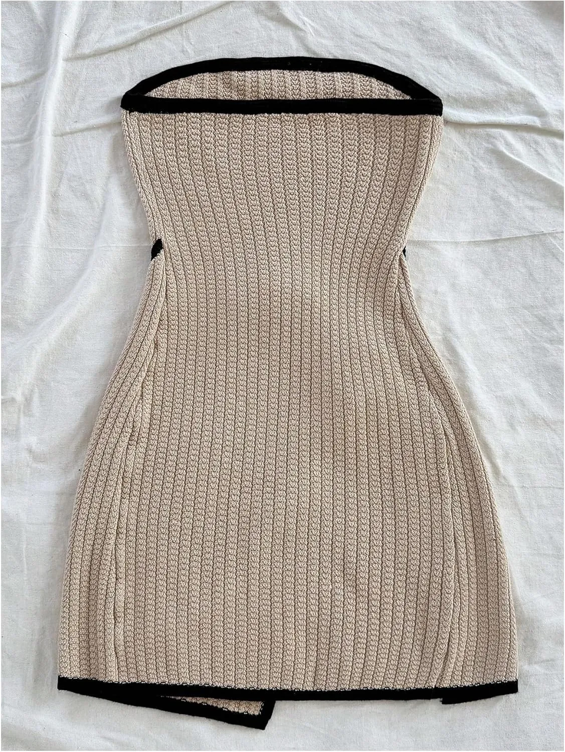 MakeMeChic Women's Knitted Strapless Dress Wrap Tie Front Sleeveless Bodycon Mini Tube Dresses
