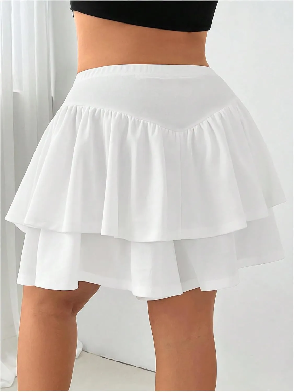 MakeMeChic Women's Plus Size Mini Skirt Ruffle Tiered Loose Fit A Line Short Skorts