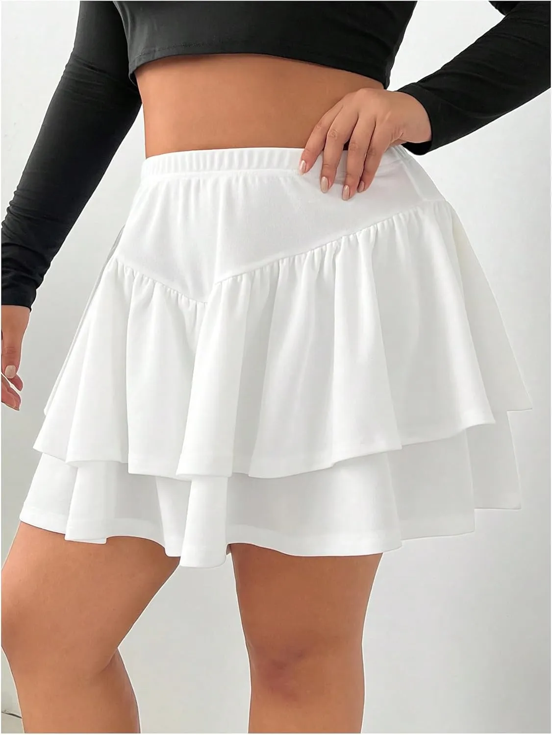 MakeMeChic Women's Plus Size Mini Skirt Ruffle Tiered Loose Fit A Line Short Skorts