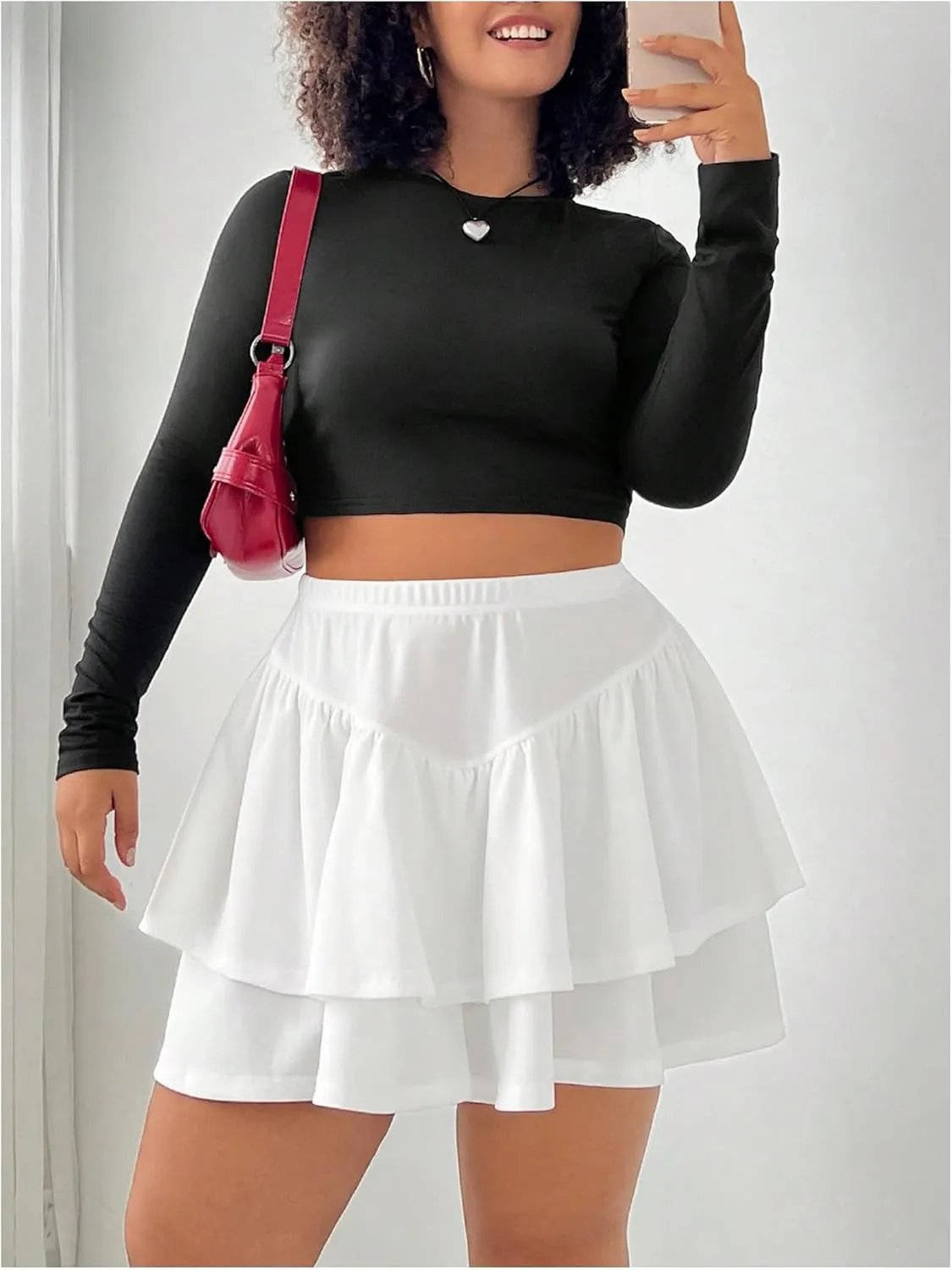 MakeMeChic Women's Plus Size Mini Skirt Ruffle Tiered Loose Fit A Line Short Skorts
