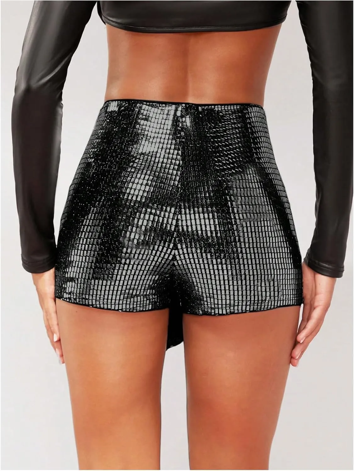 MakeMeChic Women's Sequin Skort Metallic Ring Linked Wrap Front Y2K Rave Sparkly Shorts Skorts