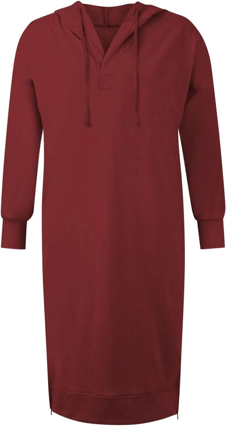 Maxi Sweatshirts for Women Fall Calf Length Oversized Hoodies Zipper Side Slit Long Sweatshirt Dresses with Pockets