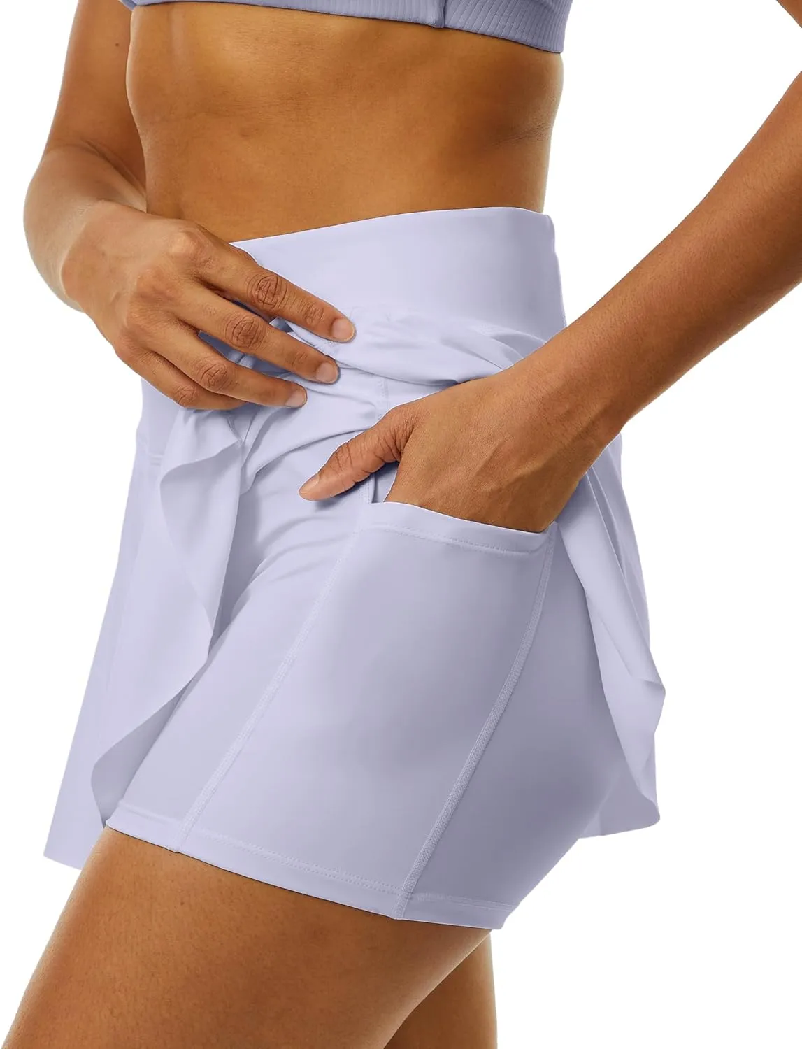 MEIVSO Womens Athletic Lightweight Tennis Skort Flowy Golf Skirt with Shorts and Pockets