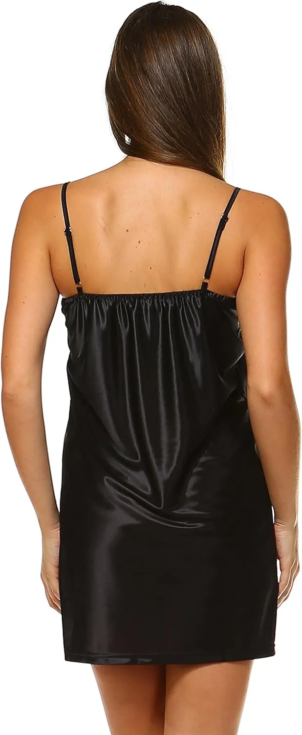 MELODY V Neck Satin Camisole Chemise Full Slip Nightgown Lounge Wear Sleepwear Pajamas