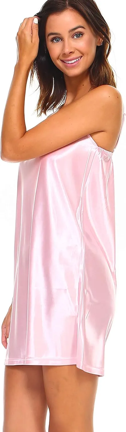MELODY V Neck Satin Camisole Chemise Full Slip Nightgown Lounge Wear Sleepwear Pajamas