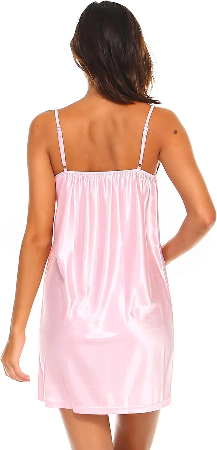 MELODY V Neck Satin Camisole Chemise Full Slip Nightgown Lounge Wear Sleepwear Pajamas