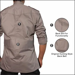 Men's Cotton 2 Pocket Hunting Safari Shirt with Coconut Shell Buttons Quick Dry Hiking Travel Fishing Long Sleeve Cargo Style