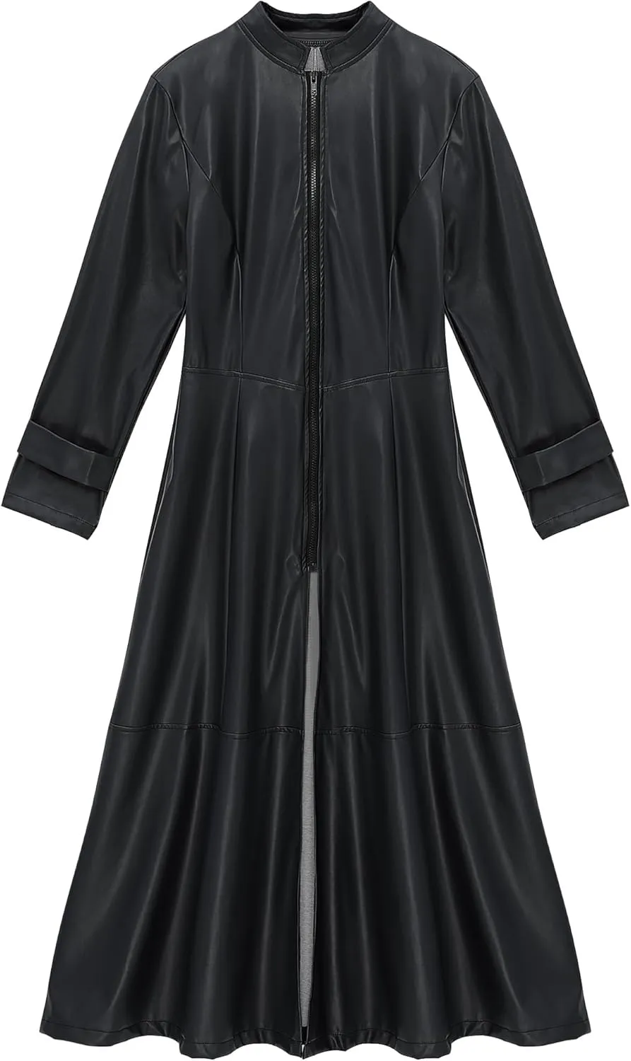Mens Gothic Leather Trench Coat Autumn Winter Long Coat Leather Coat Faux Leather Jacket Outwear