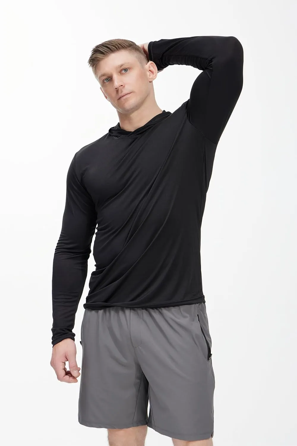 Men's Lightweight Hoodies 4 Pack Long Sleeve Athletic Shirts for Mens Running Workout Swim T-Shirt