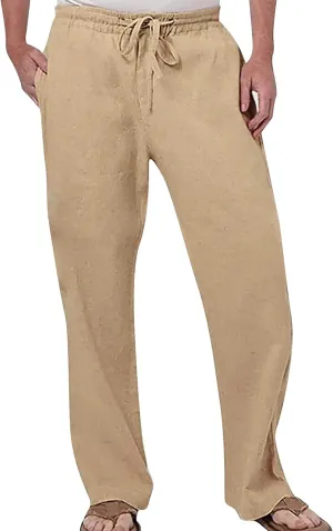 Mens Relaxed Fit Cargo Pants Mens Linen Pants Summer Casual Beach Yoga Pants Elastic Wasist Drawstring Lightweight Loose Trousers with Pockets Chino Pants