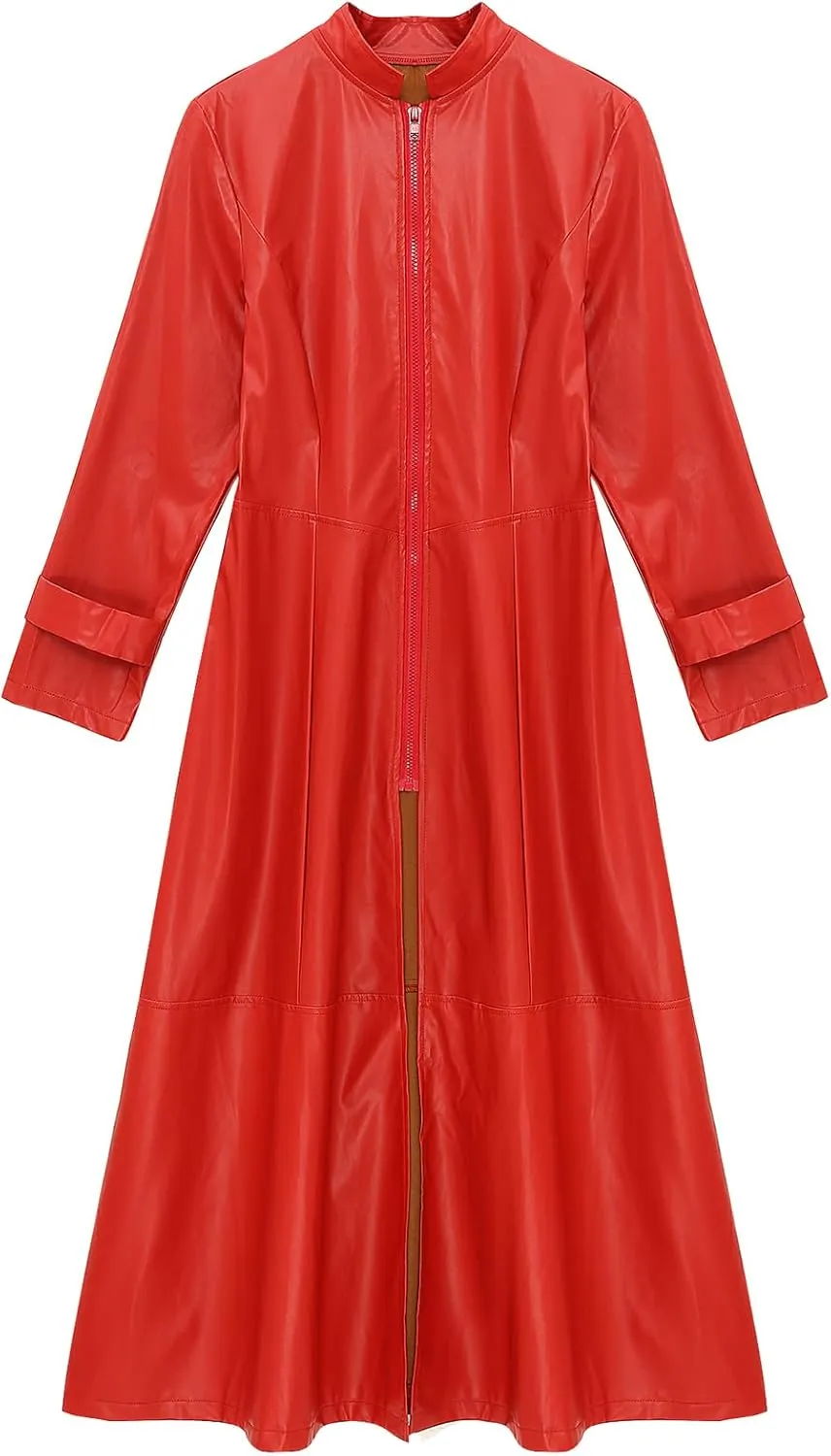 Mens Steampunk Gothic Stand Collar Long Coat Casual Wear Faux Leather Trench Coat Outfits