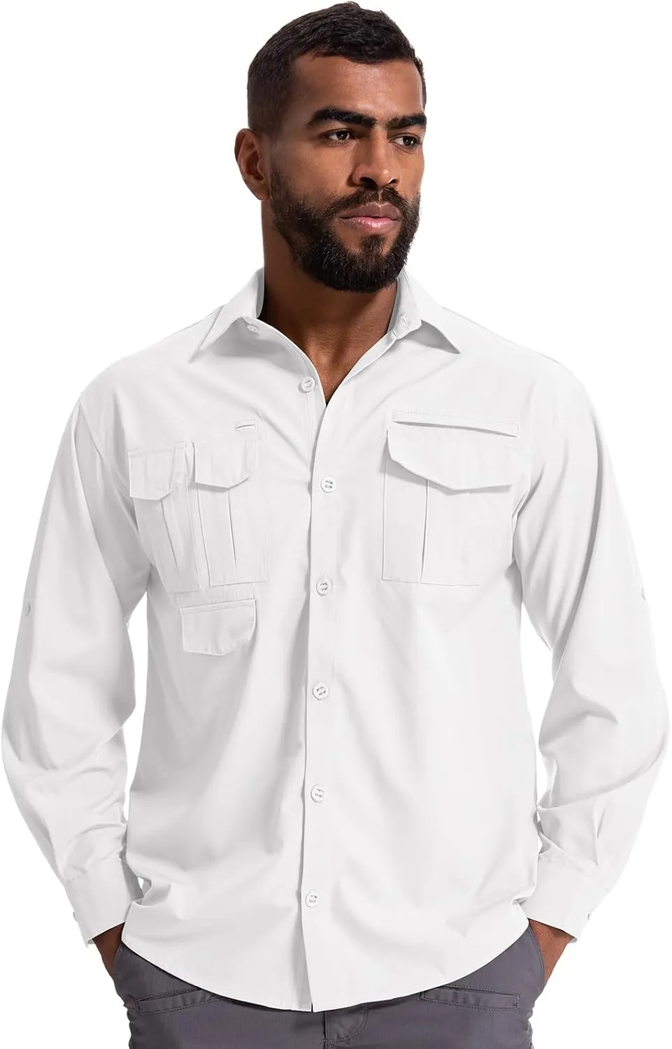 Men's Sun Protection Hiking Fishing Safari Shirt Long Sleeve Outdoor Cool Quick Dry Cargo Shirts