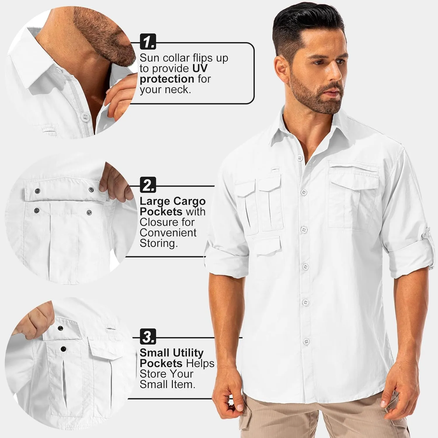 Men's Sun Protection Hiking Fishing Safari Shirt Long Sleeve Outdoor Cool Quick Dry Cargo Shirts