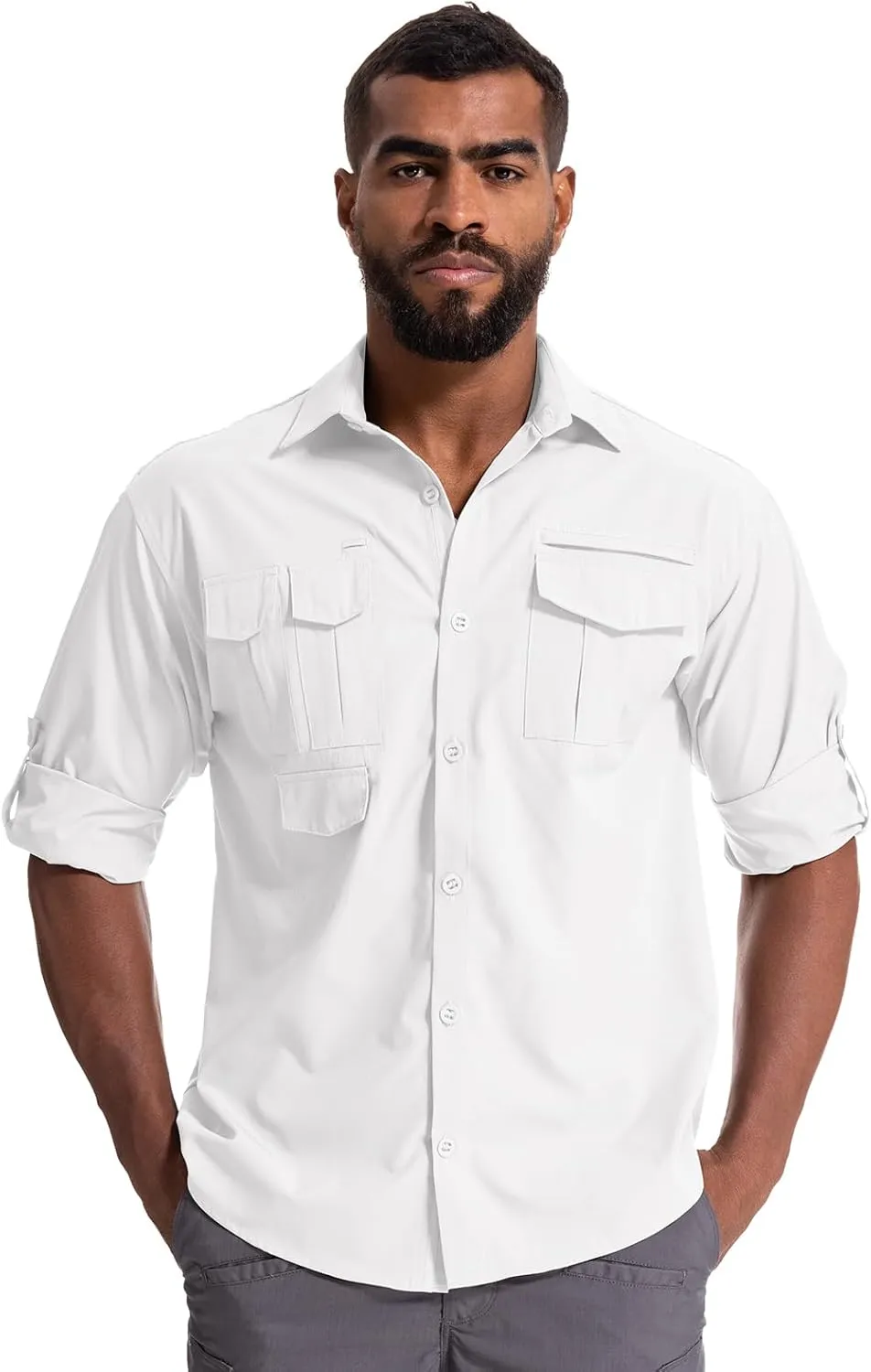 Men's Sun Protection Hiking Fishing Safari Shirt Long Sleeve Outdoor Cool Quick Dry Cargo Shirts