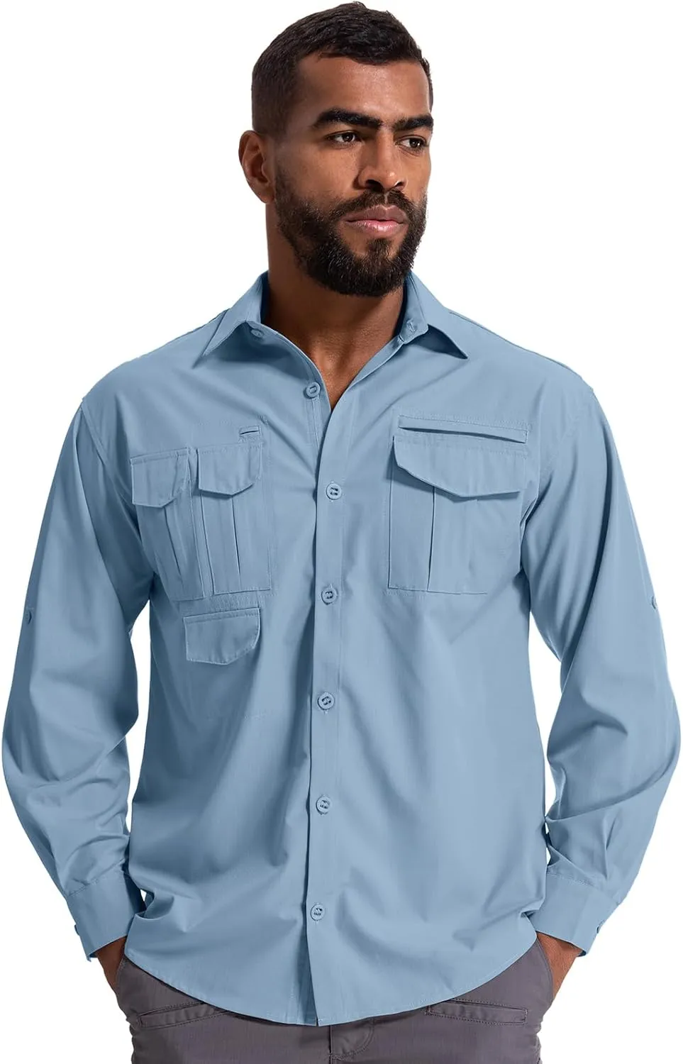 Men's Sun Protection Hiking Fishing Safari Shirt Long Sleeve Outdoor Cool Quick Dry Cargo Shirts