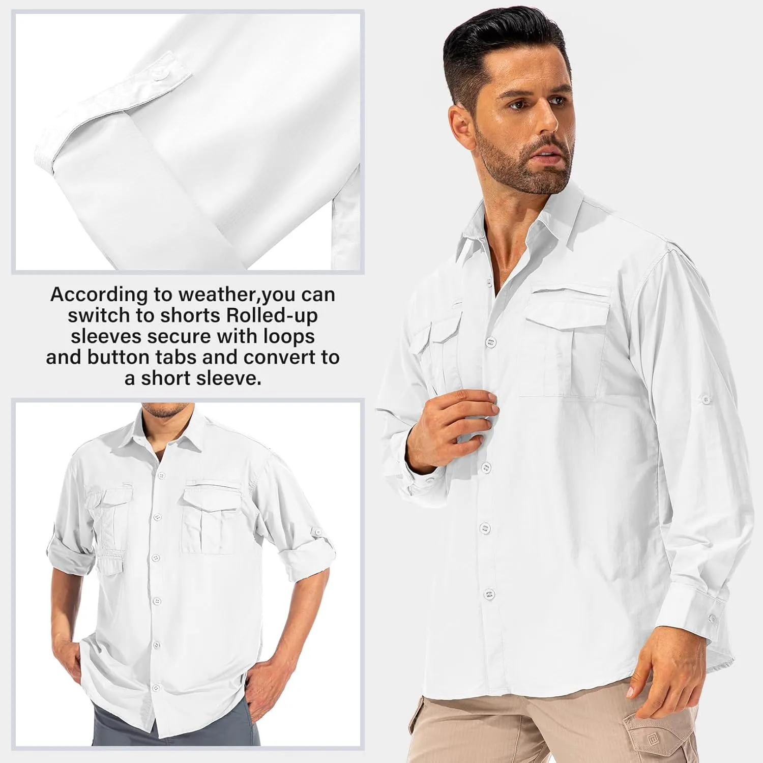 Men's Sun Protection Hiking Fishing Safari Shirt Long Sleeve Outdoor Cool Quick Dry Cargo Shirts