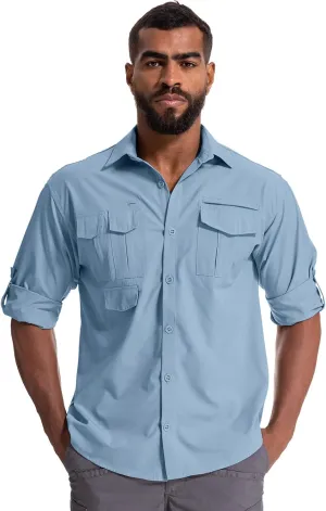 Men's Sun Protection Hiking Fishing Safari Shirt Long Sleeve Outdoor Cool Quick Dry Cargo Shirts