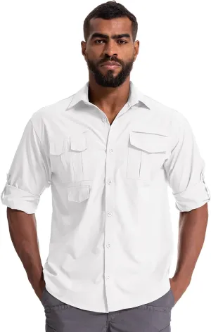 Men's Sun Protection Hiking Fishing Safari Shirt Long Sleeve Outdoor Cool Quick Dry Cargo Shirts