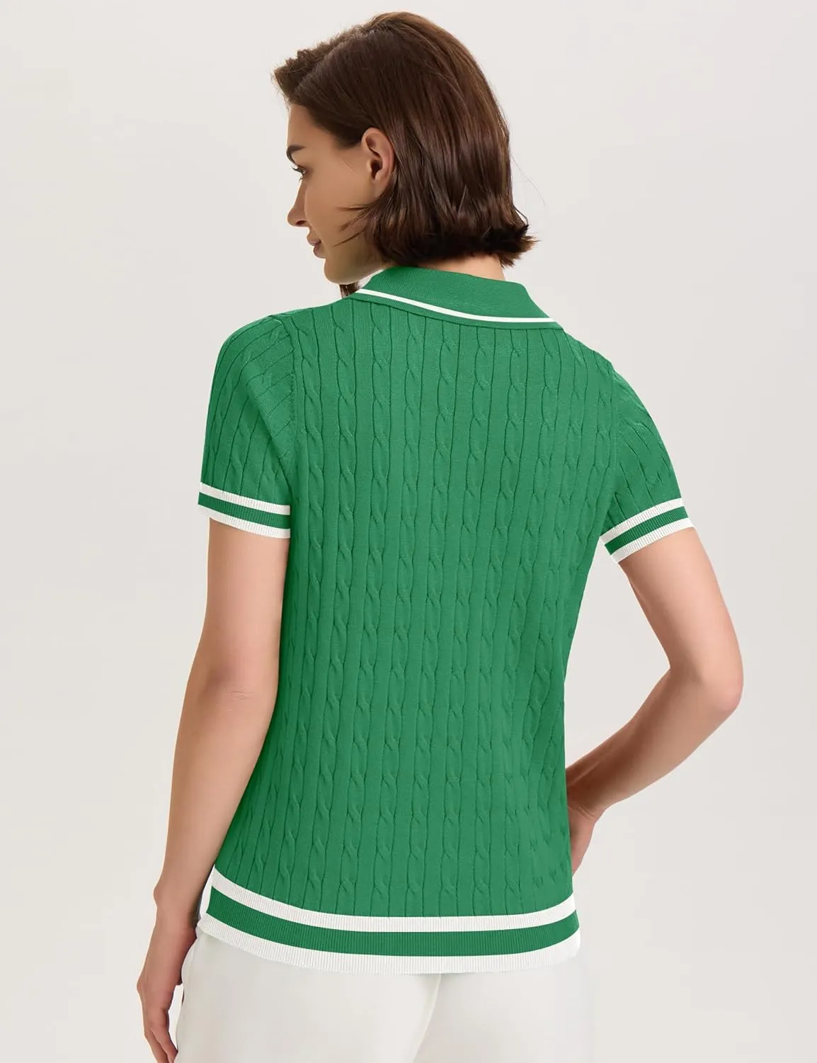Micoson Womens Short Sleeve Sweater Tops Lapel V Neck Loose Shirts 2025 Summer Cable Knit Business Casual Outfits