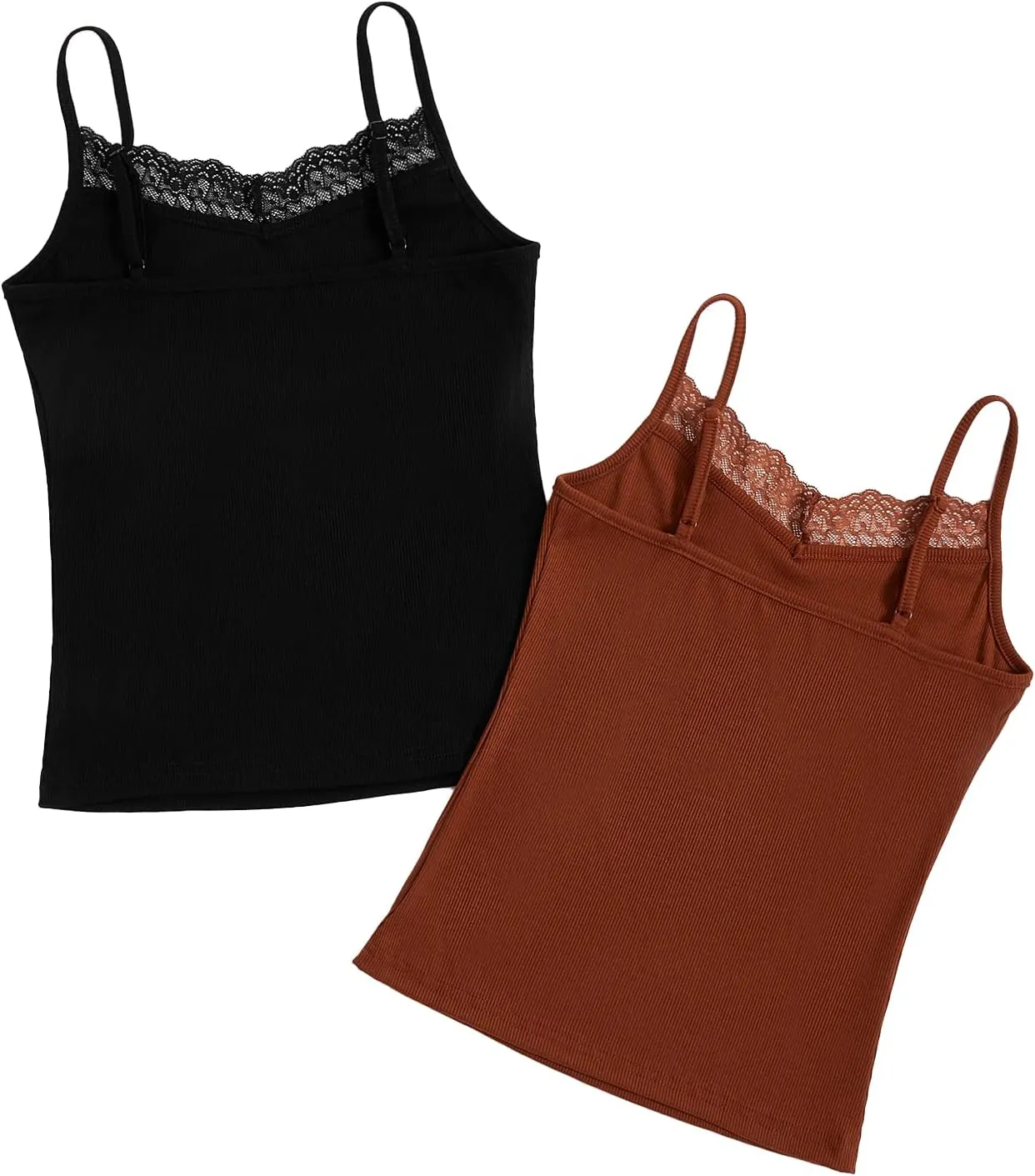 Milumia Girl's 2 Pieces Rib Knit Camisoles Lace Spaghetti Strap Cami Tank Tops