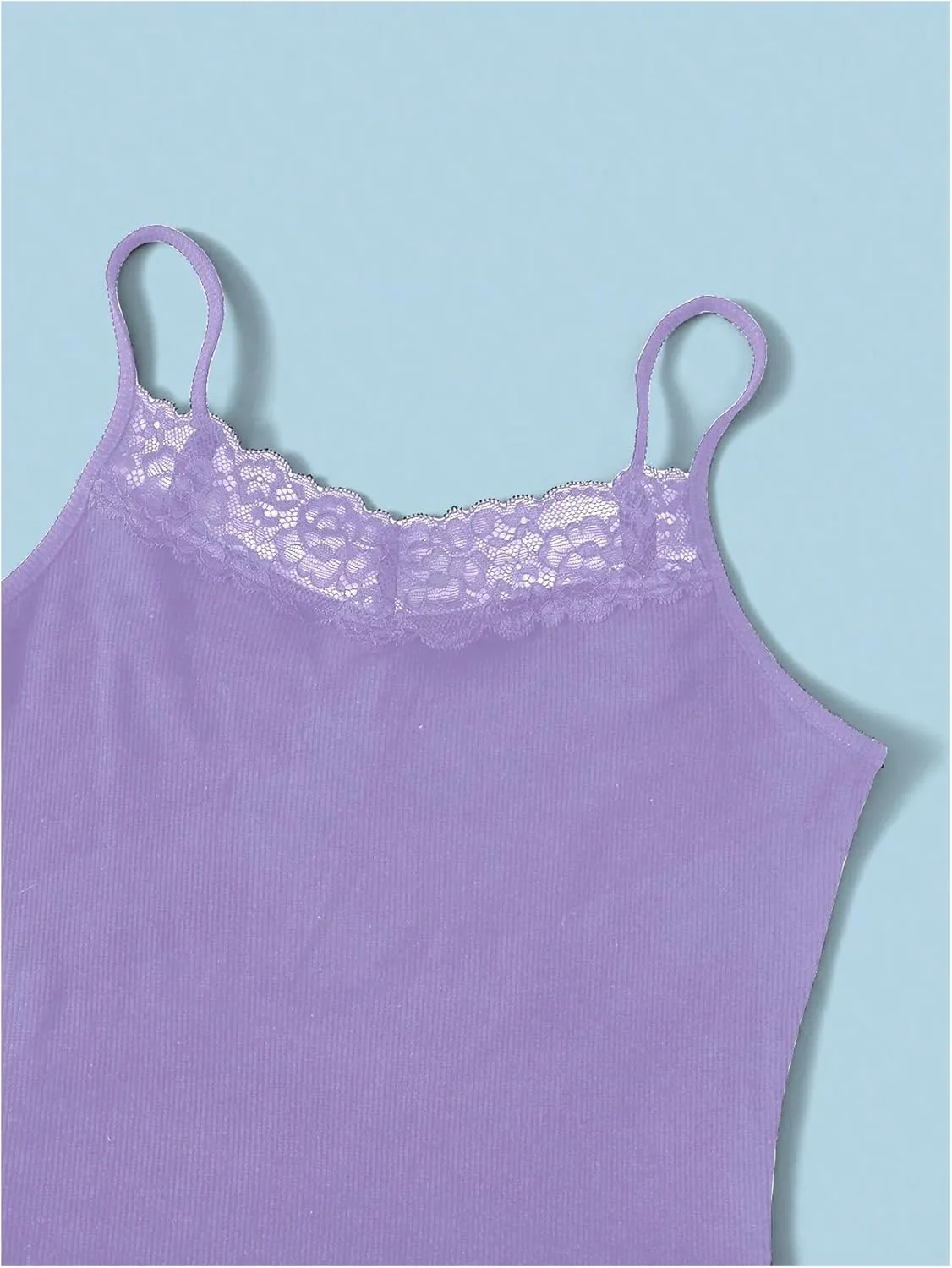 Milumia Girl's 2 Pieces Rib Knit Camisoles Lace Spaghetti Strap Cami Tank Tops