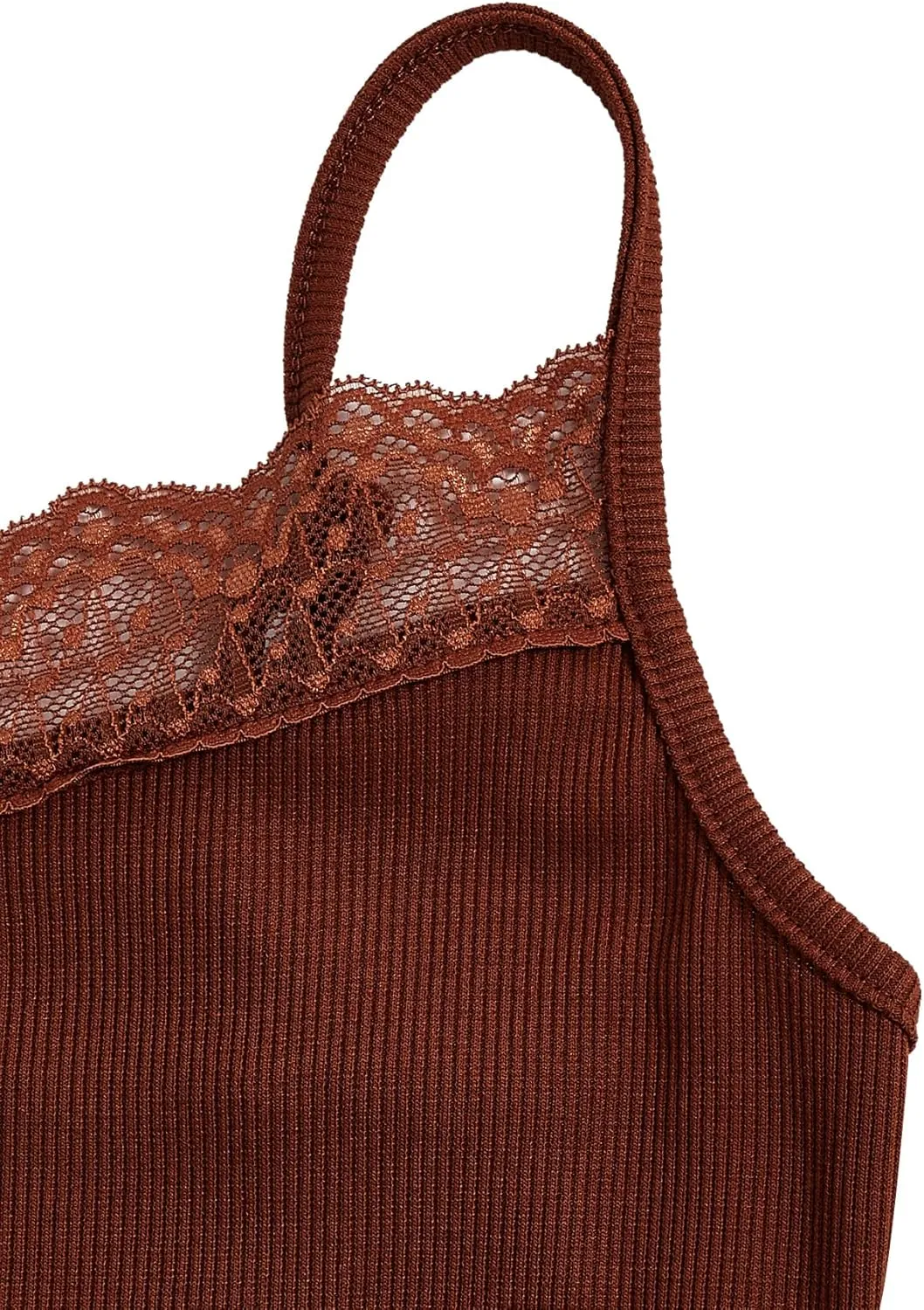 Milumia Girl's 2 Pieces Rib Knit Camisoles Lace Spaghetti Strap Cami Tank Tops