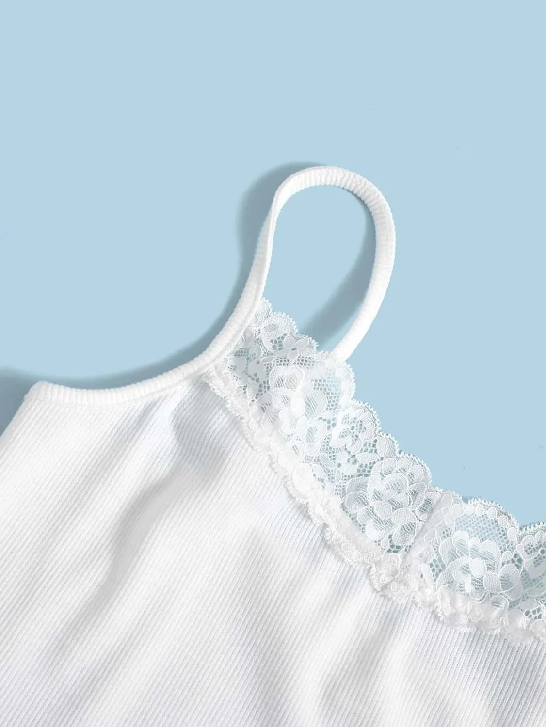 Milumia Girl's 2 Pieces Rib Knit Camisoles Lace Spaghetti Strap Cami Tank Tops