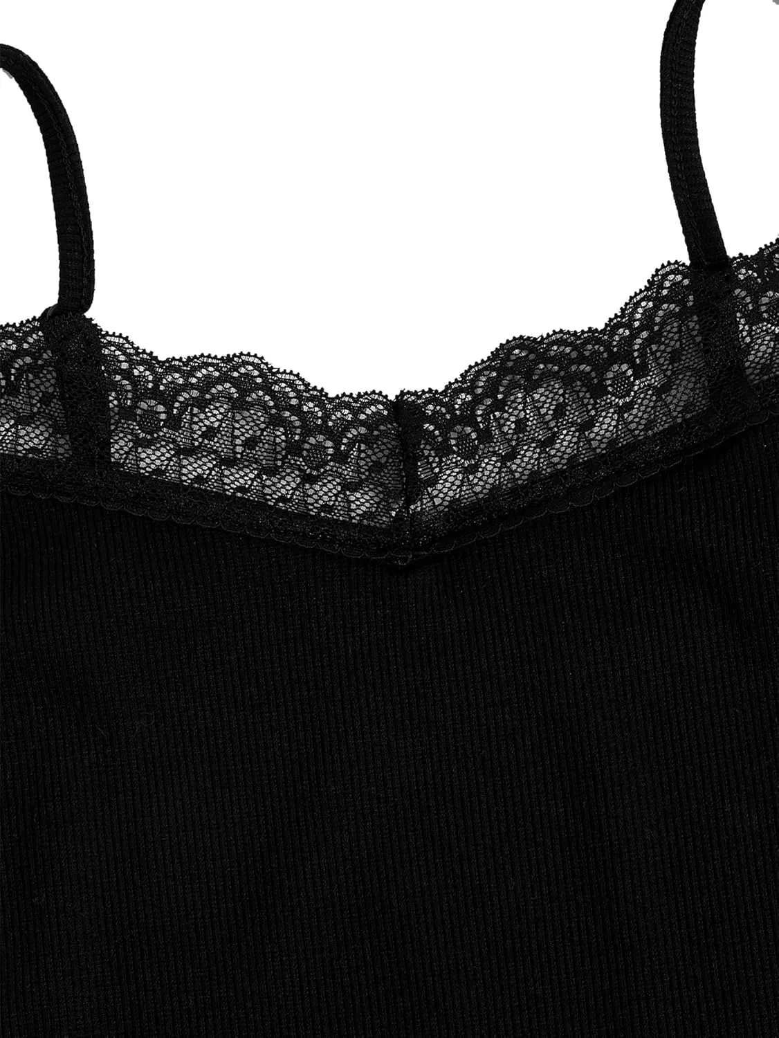 Milumia Girl's 2 Pieces Rib Knit Camisoles Lace Spaghetti Strap Cami Tank Tops