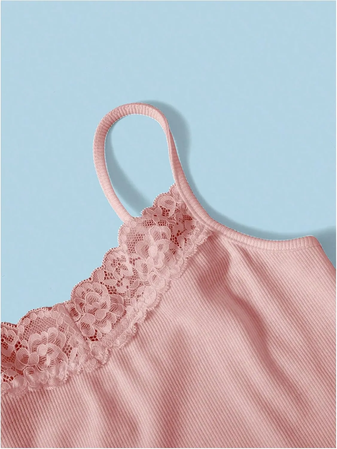 Milumia Girl's 2 Pieces Rib Knit Camisoles Lace Spaghetti Strap Cami Tank Tops
