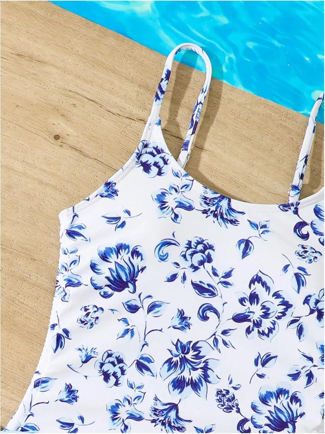 Milumia Girl's Floral One Piece Swimwear Bow Tie Side Spaghetti Strap Swimsuits