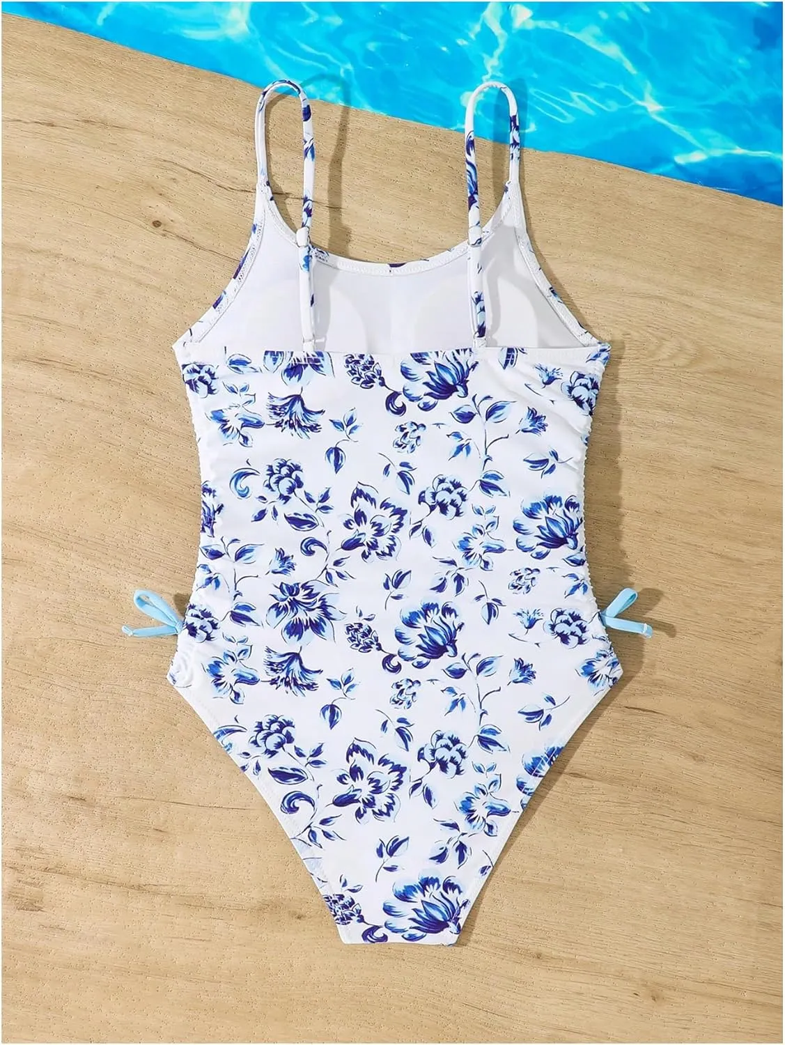 Milumia Girl's Floral One Piece Swimwear Bow Tie Side Spaghetti Strap Swimsuits
