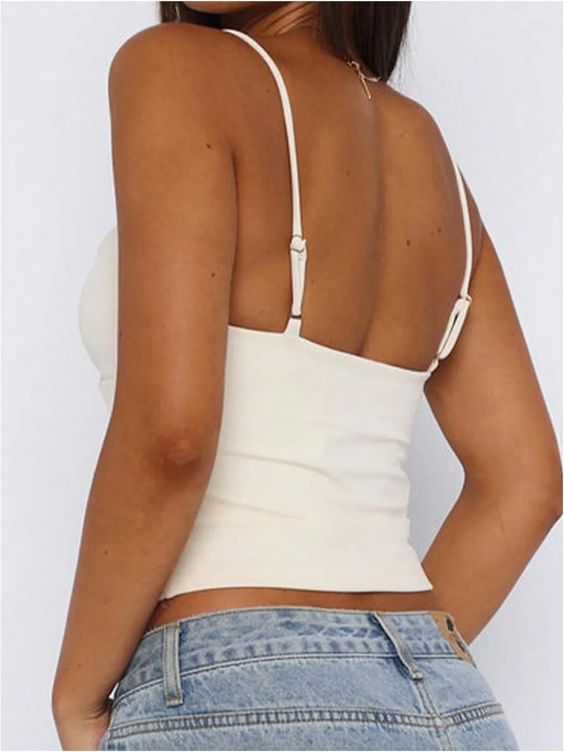 Milumia Women's Cut Out Front Spaghetti Straps Camisoles Backless Cropped Tops
