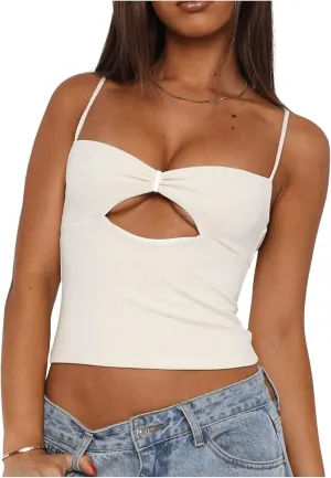 Milumia Women's Cut Out Front Spaghetti Straps Camisoles Backless Cropped Tops