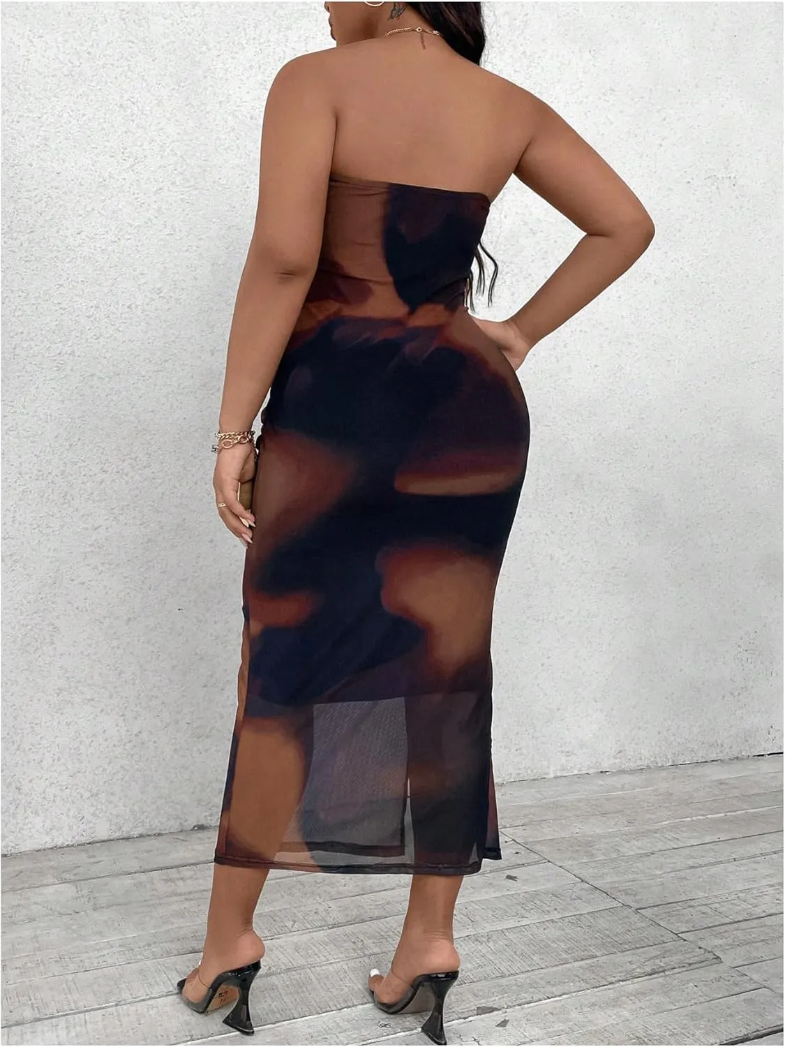 Milumia Women's Plus Size Tie Dye Ruch Strapless Tube Dress Bodycon Midi Dresses