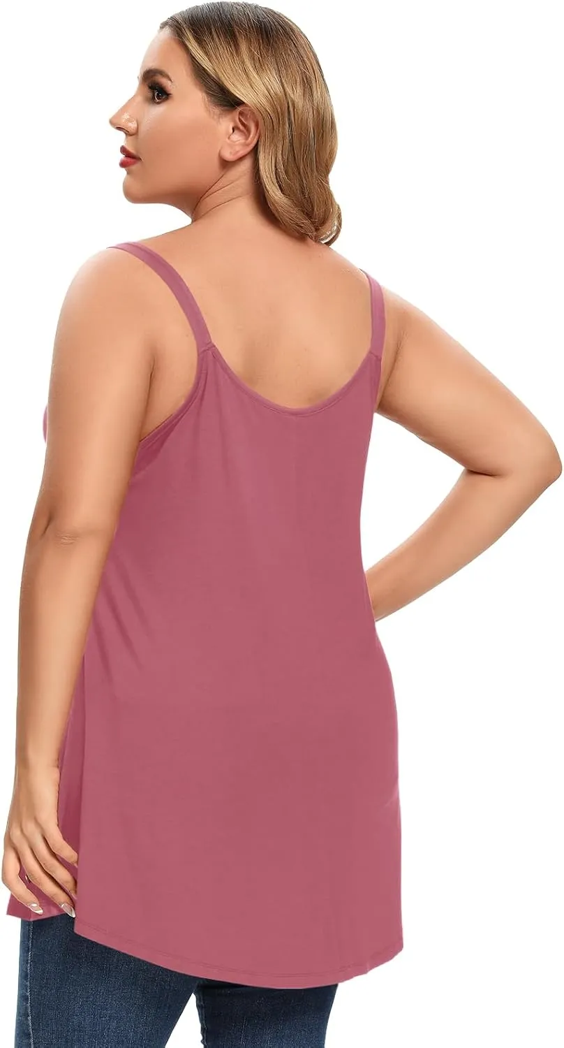 MONNURO Plus Size Camisole V Neck Button Cami Tank Tops Women's Sleeveless T-Shirt Tunics