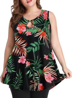MONNURO Women's Plus Size Sleeveless Keyhole Summer Sexy Shirts Casual Loose Flowy Swing Tunic Tank Tops