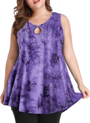 MONNURO Women's Plus Size Sleeveless Keyhole Summer Sexy Shirts Casual Loose Flowy Swing Tunic Tank Tops