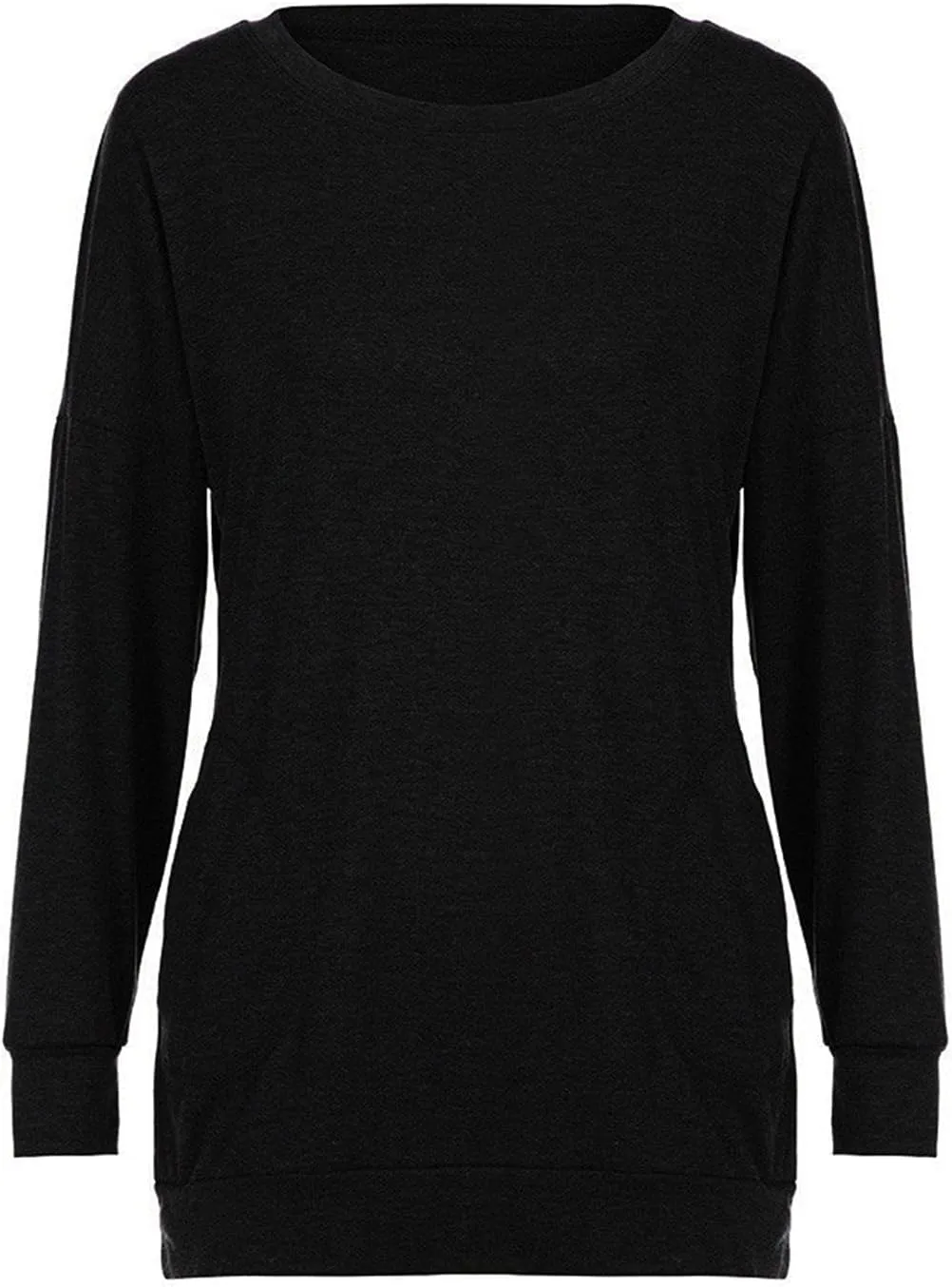 Muyise Womens Casual Long Sleeve Tunic Tops Solid Color Crew Neck Comfy Pullover Sweatshirts Loose Fit Blouses with Pockets