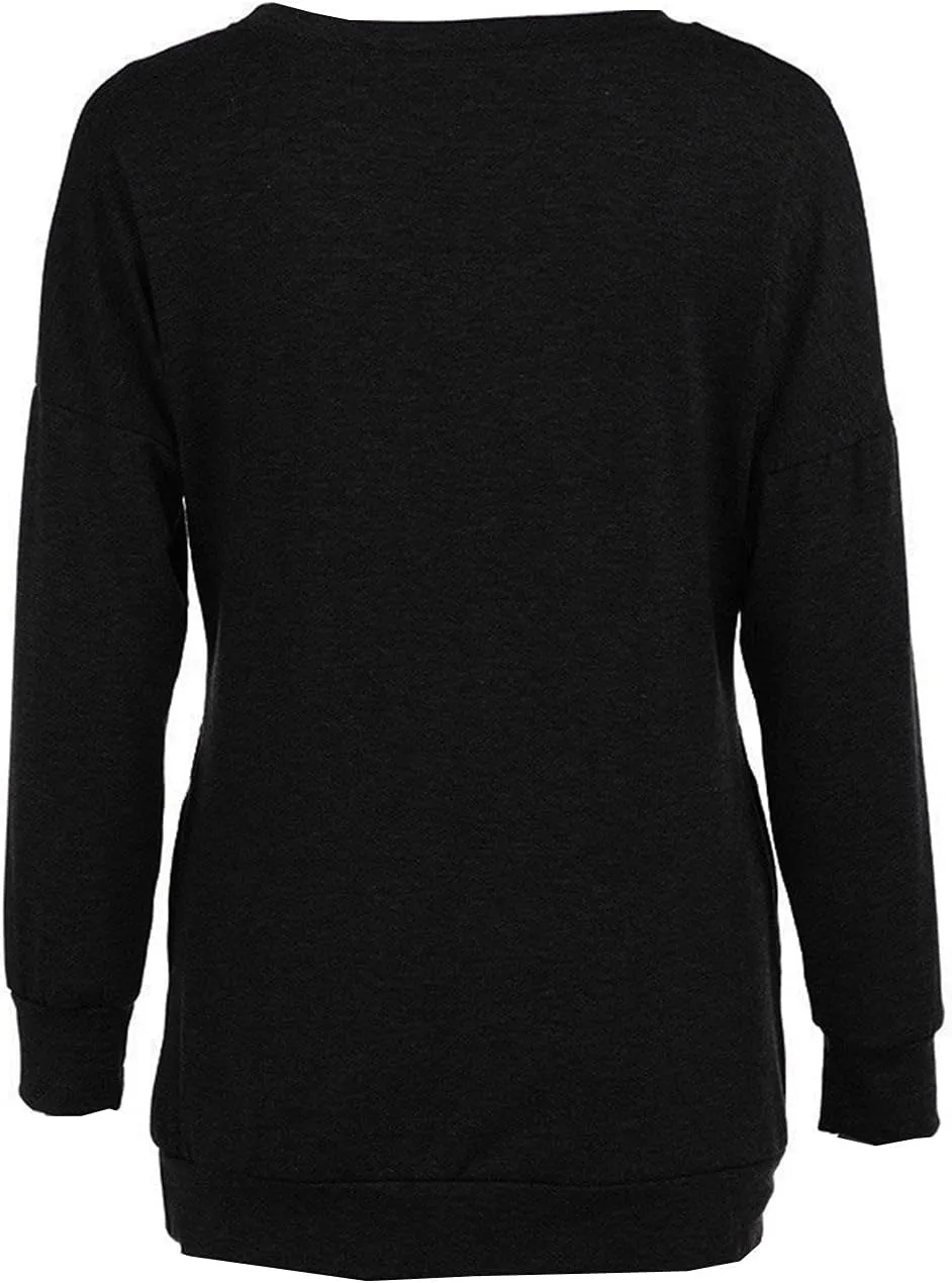 Muyise Womens Casual Long Sleeve Tunic Tops Solid Color Crew Neck Comfy Pullover Sweatshirts Loose Fit Blouses with Pockets