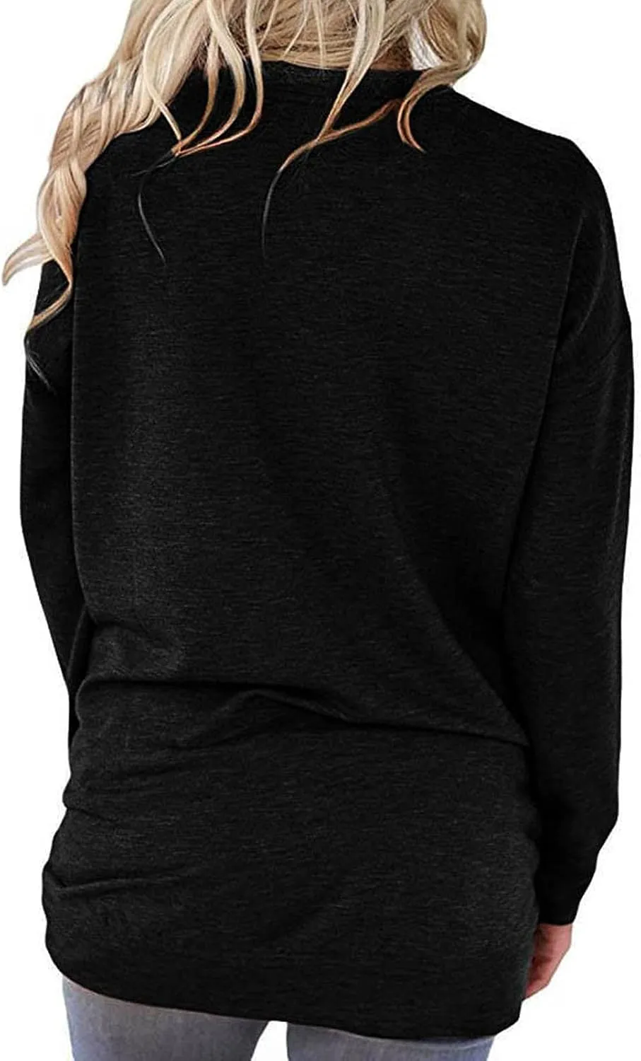 Muyise Womens Casual Long Sleeve Tunic Tops Solid Color Crew Neck Comfy Pullover Sweatshirts Loose Fit Blouses with Pockets