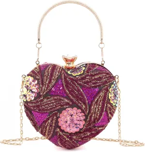 Naimo Womens Heart Bag Sequin Evening Bag Small Clutch Handbag Purse for Wedding Cocktail Party