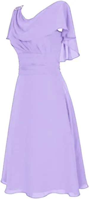 NaRHbrg Women's Chiffon Evening Dress Elegant Off Shoulder A-Line Flowy Midi Dresses for Wedding Party