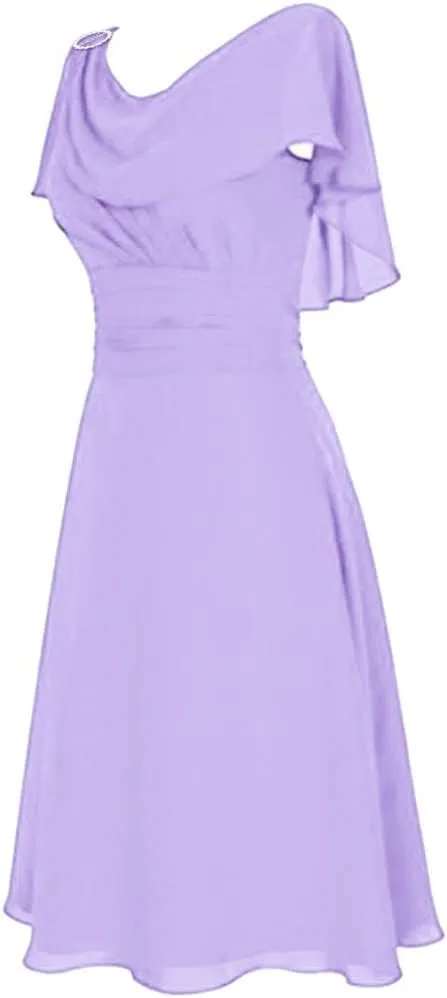 NaRHbrg Women's Chiffon Evening Dress Elegant Off Shoulder A-Line Flowy Midi Dresses for Wedding Party