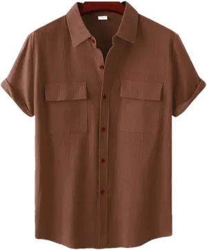 Niiyyjj Double Pocket Cotton Linen Shirt Men Summer Short Sleeve Casual Button Down Shirts Mens