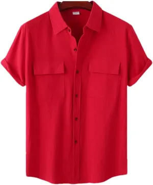 Niiyyjj Double Pocket Cotton Linen Shirt Men Summer Short Sleeve Casual Button Down Shirts Mens
