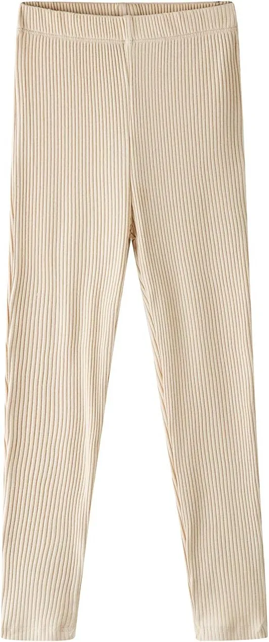 Noomelfish Girls Basic Ribbed Leggings Kids Cotton Kint Footless Full Length Tights Pants (2-14 Years)